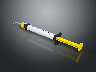 Yellow And White Medical Syringe With Black Components For Medical Use 3d model