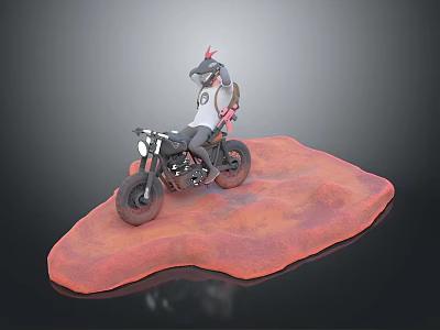 Stylish Motorcycle With Rider In Helmet On Red Terrain 3D Model Scene 3d model