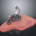 Stylish Motorcycle With Rider In Helmet On Red Terrain 3D Model Scene