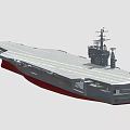 Modern Aircraft Carrier With Flight Deck Island And Red Bottom Hull Structure