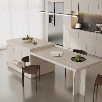 Modern Cream Style Island Table and Chair 3d model