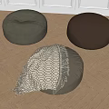 Gray and Brown Ottoman Poufs with Soft Fabric and Blanket for Living Room Decor