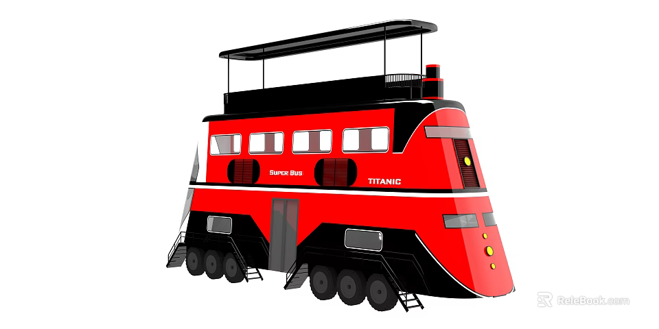 Red Super Bus Street Double Decker Modified Exterior Design Features 3d model
