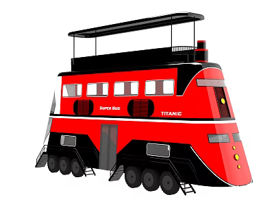 Red Super Bus Street Double Decker Modified Exterior Design Features 3d model Red Super Bus Street Double Decker Modified Exterior Design Features 3d model