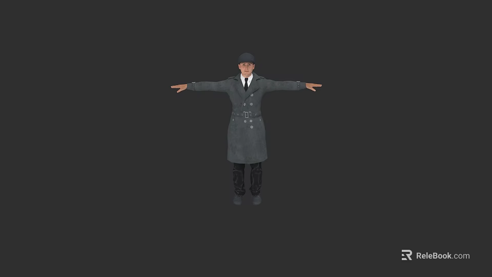 Man Wearing Trench Coat And Hat With Arms Outstretched In Standing Pose 3d model 
