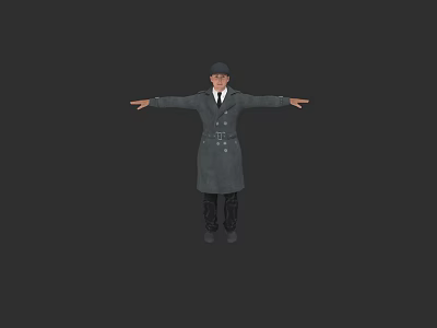 Man Wearing Trench Coat And Hat With Arms Outstretched In Standing Pose 3d model
