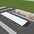 Gas Station Exterior With Canopy Parking Area And Adjacent Convenience Store Building