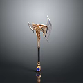 Ornate Decorative Axe With Golden Eagle Head Silver Blades And Blue Gem
