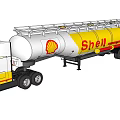 White And Yellow Shell Tanker Truck Moving On Road With Trailer