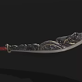 Traditional Decorative Long Sword with Intricate Engraved Patterns on Blade and Red Wrapped Handle Design