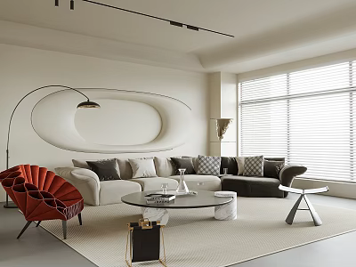 Modern Cream Tone Living Room Interior With Large Soft Sofa And Unique Chic Home Decor 3d model