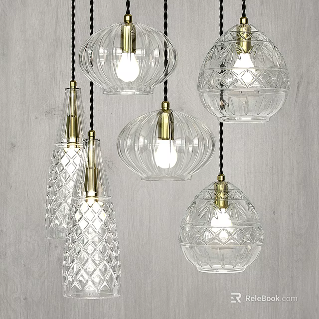 Elegant Crystal Pendant Lights With Transparent Glass Bodies And Gold Metal Fixtures 3d model 