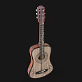 Wooden Acoustic Guitar With Artistic Carved Details For Musical Instrument And Art Supplies