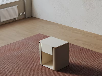 Minimalist Light Colored Nightstand On Red Carpet In Wooden Floor Room 3d model