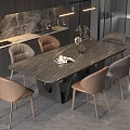 Modern Dining Area With Sleek Marble Top Table And Comfortable Chairs And Modern Lighting Decor