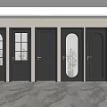 Various Black Doors With Different Designs In White Wall And Light Floor Interior 3d model