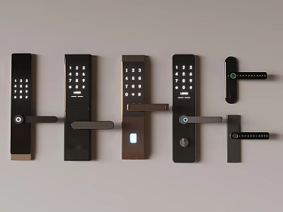 Smart Door Handles with Keypad Camera and Different Modern Designs for Home Security 3d model