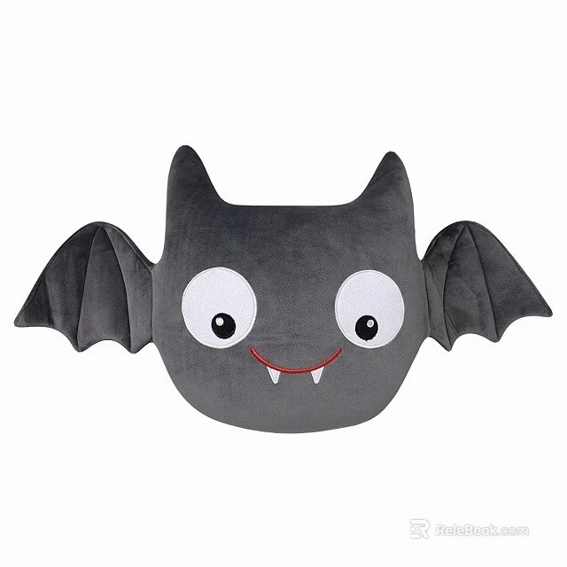 Cute Gray Bat Shaped Pillow With Big Eyes Smiling Face Small Fangs And Wings 3d model 