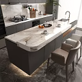 Open kitchen kitchen with island counter 3d model