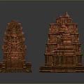 Ancient Red Temple Architecture Scenic Landscape Model Display With Multiple Detailed Structures 3d model