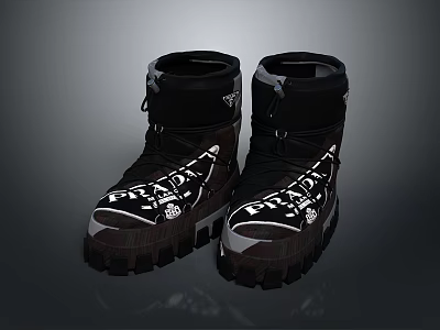 Black Stylish Boots With White Patterns Thick Soles And Shoelace Design 3d model