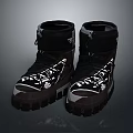 Black Stylish Boots With White Patterns Thick Soles And Shoelace Design 3d model