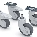 Four White Caster Wheels With Gray Rubber Tires And Metal Mounting Plates