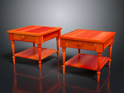 Two Red Wooden Side Tables With Drawers And Lower Shelves For Living Room 3d model