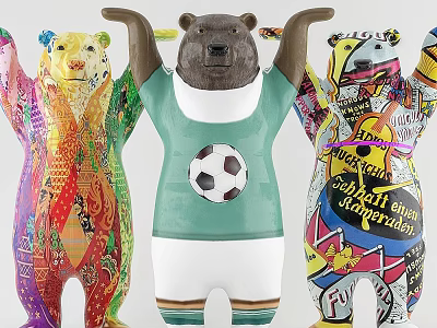 Colorful Bear Figurines With Soccer Ball Design And Vibrant Graffiti Art 3d model