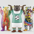 Colorful Bear Figurines With Soccer Ball Design And Vibrant Graffiti Art
