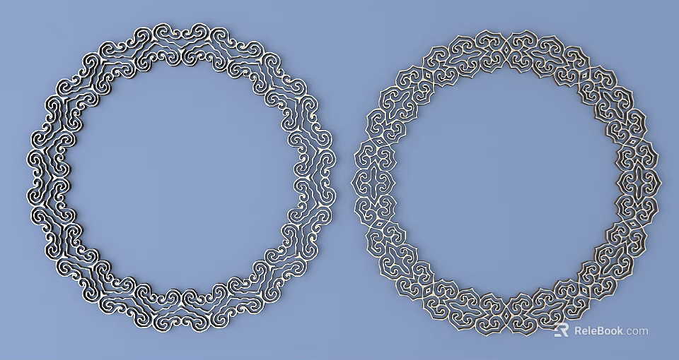 Intricate Circular Carved Patterns As Decorative Elements On Light Blue Background 3d model