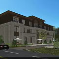 Modern Townhouse Exterior Design With Multiple Units Balconies Large Windows And Greenery