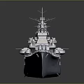 Detailed Gray Military Warship With Deck Turrets Mast And Metal Hull Structure