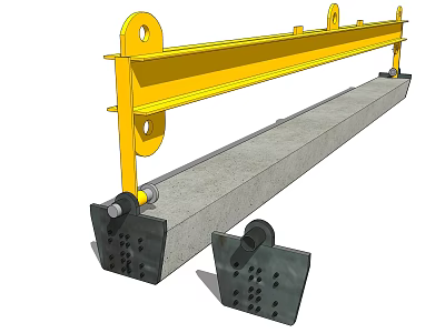 Industrial Lifting Beam With Yellow Upper Structure Gray Body Black Supporting Feet And Connection Holes 3d model