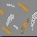 Elegant White and Gold Feather Wall Decor for Dark Background Spaces 3d model
