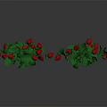 Clusters of Fresh Red Strawberries with Green Leaves Scattered on Gray Background