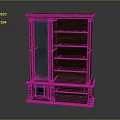 Vintage Wooden Display Cabinet With Green Glass Door And Multiple Wooden Shelves
