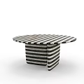 Round Black And White Striped Dining Table With Marble Surface And Striped Base 3d model