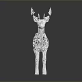 White Wireframe Deer Sculpture Standing On Dark Background With Reflection