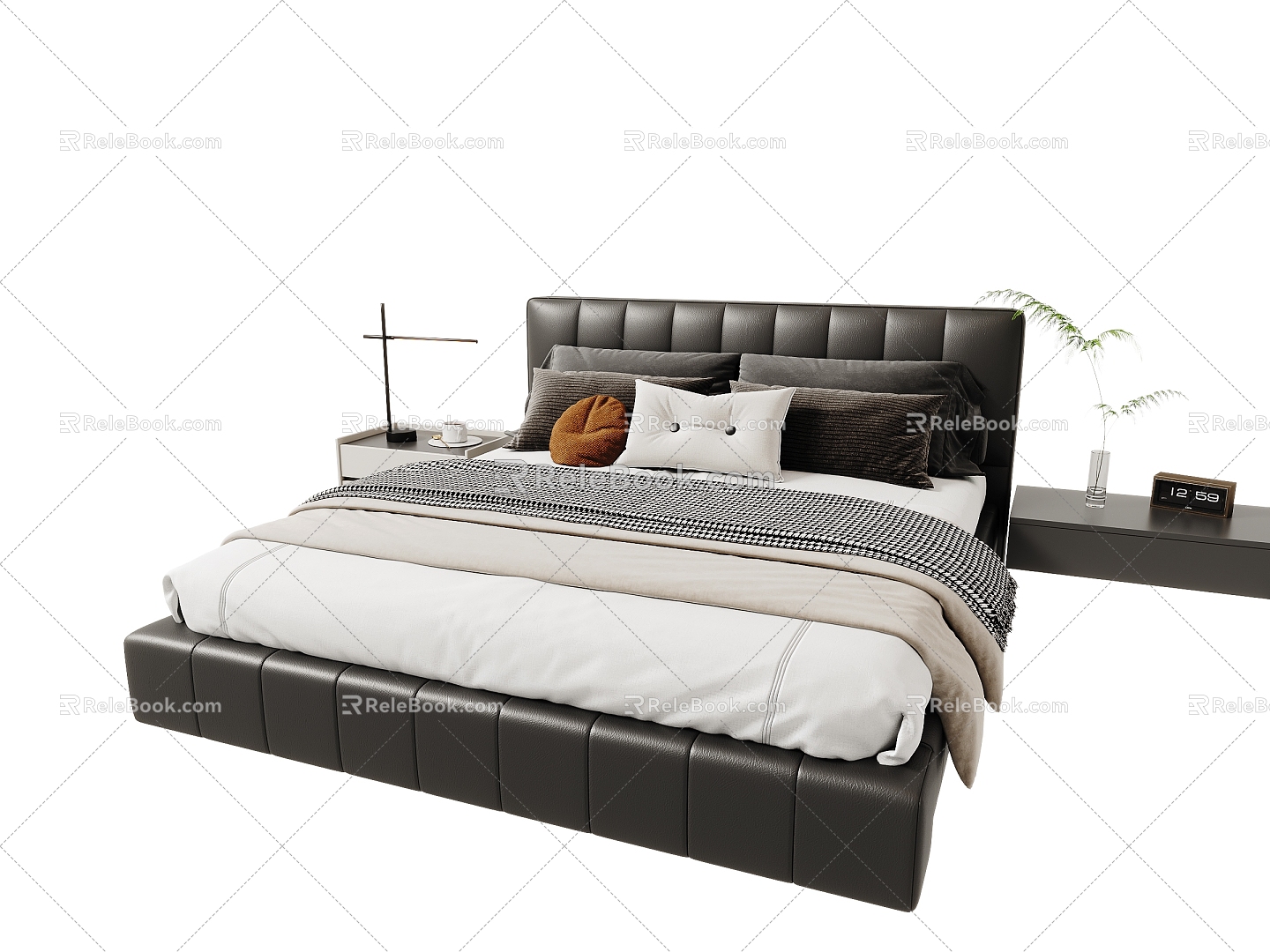 Modern Leather Double Bed Bedding Combination Bedding Lamp 3d model