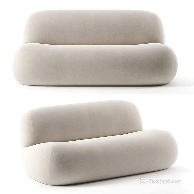 Modern Beige Sectional Sofa With Comfortable Rounded Lines And Soft Upholstered Design 3d model