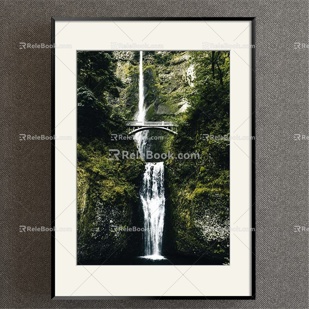 Modern Landscape Painting Simple Green Study Landscape Waterfall Decorative Painting 3d model