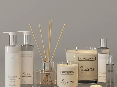 Stylish Bathroom Accessories With Reed Diffusers Candles Soap Dispensers And Bottles 3d model