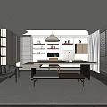 Quiet Study Cream Study Book Desk and Chair Combination Bookshelf 3d model
