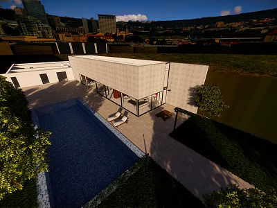 Modern Detached Villa With Private Pool Outdoor Lounge Area And Lush Landscaped Garden 3d model