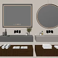 Modern Bathroom Vanity With Double Sink Wall Mounted Wooden Cabinets And Mirrors