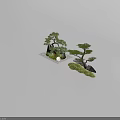 Zen Garden Landscape With Curved Pine Trees Large Rocks Green Moss And Pebbles