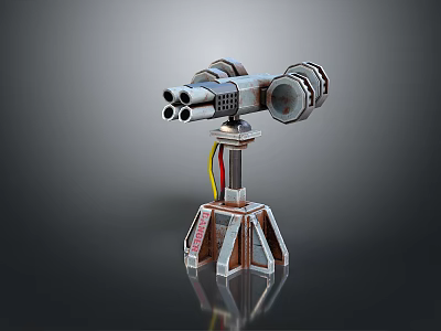 Multi Barrel Metal Mechanical Weapon With Support Stand And Detailed Structure 3d model