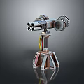 Multi Barrel Metal Mechanical Weapon With Support Stand And Detailed Structure