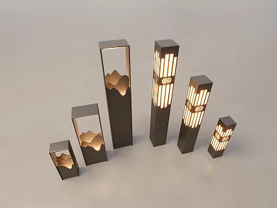 Modern Outdoor Lights With Various Heights And Decorative Lattice Patterns 3d model